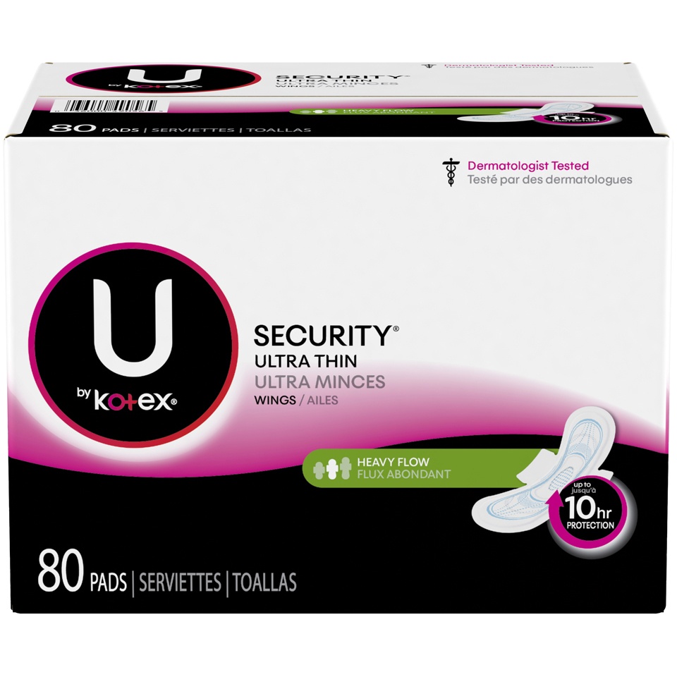 slide 1 of 1, U by Kotex Security Ultra Thin Pads with Wings, Long, Fragrance-Free, 80 ct