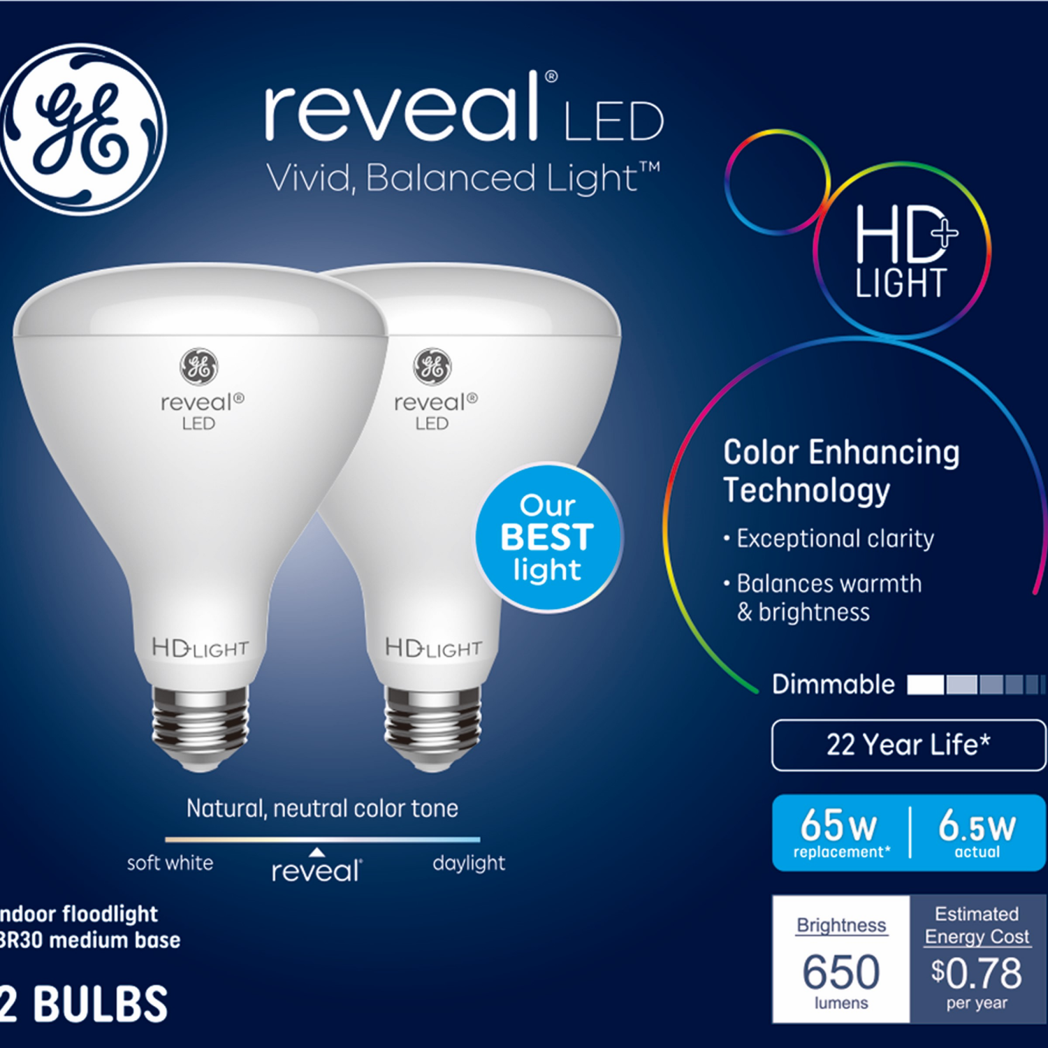 slide 1 of 3, Ge Reveal Led 65w Br30, 2 ct