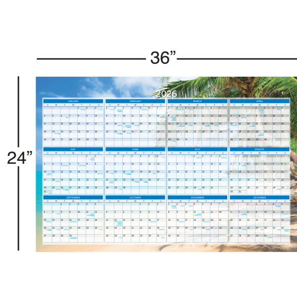 slide 4 of 4, Office Depot 2026 Office Depot® Brand Reversible Erasable Wall Calendar, 24"" x 36"", Paradise, January to December, 1 ct