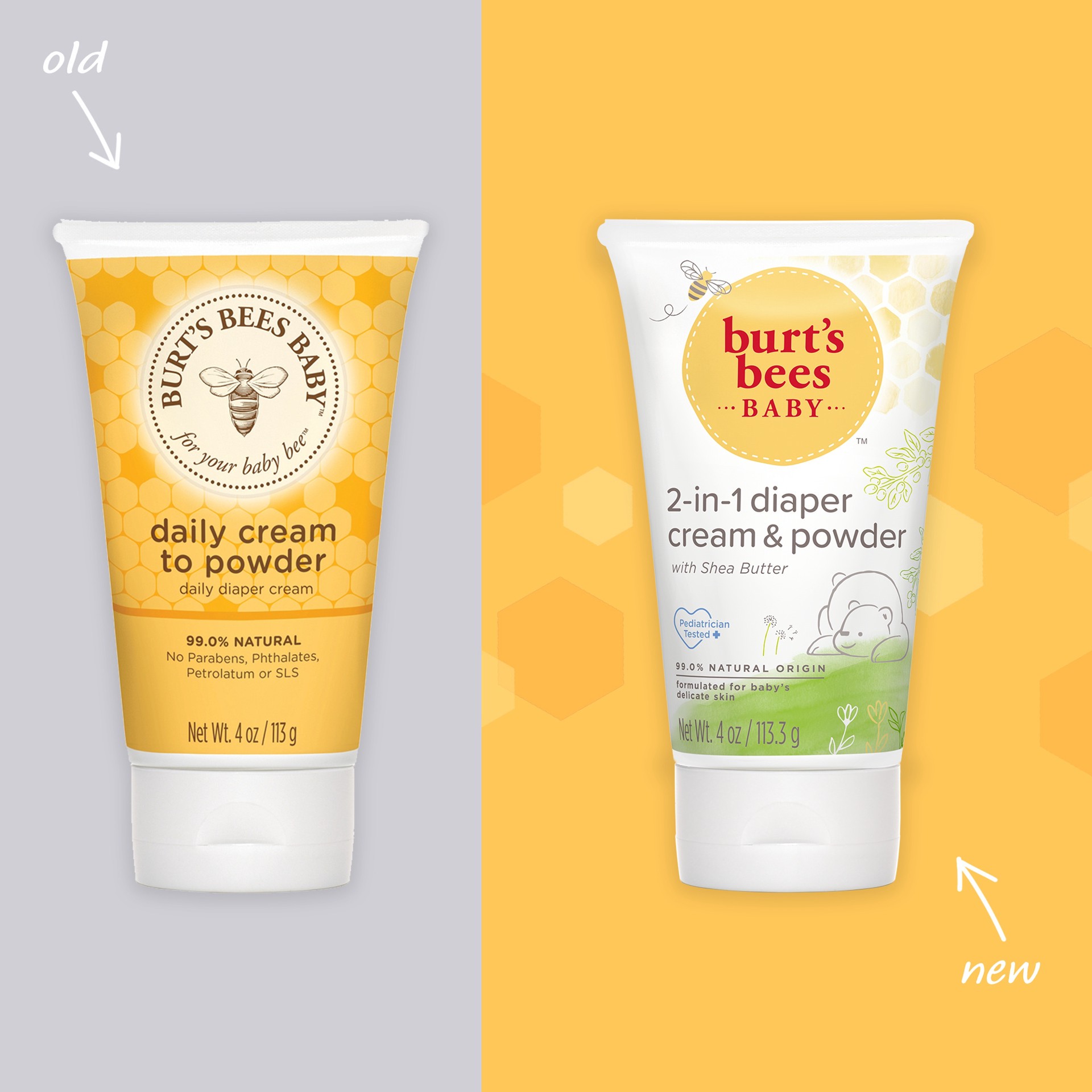 slide 3 of 5, Burt's Bees Baby™ 2-in-1 Diaper Cream and Powder with Shea Butter, Pediatrician Tested, 99.0% Natural Origin, 4 Ounces, 4 oz