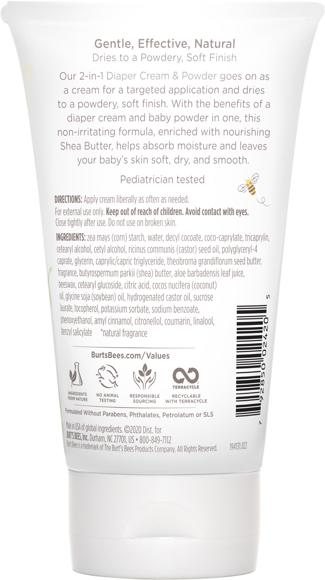 slide 5 of 5, Burt's Bees Baby™ 2-in-1 Diaper Cream and Powder with Shea Butter, Pediatrician Tested, 99.0% Natural Origin, 4 Ounces, 4 oz