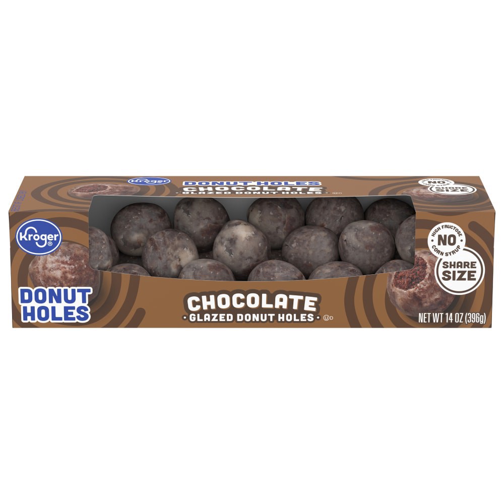 slide 1 of 1, Kroger Glazed Chocolate Donut Holes, 14 oz