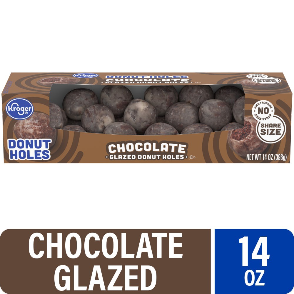 slide 1 of 4, Kroger Glazed Chocolate Donut Holes, 14 oz
