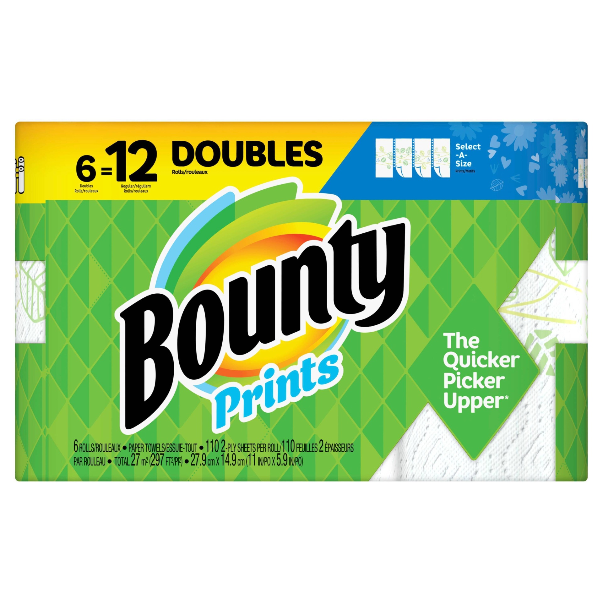 slide 1 of 1, Bounty Select-A-Size Double Rolls Printed Paper Towels, 6 ct