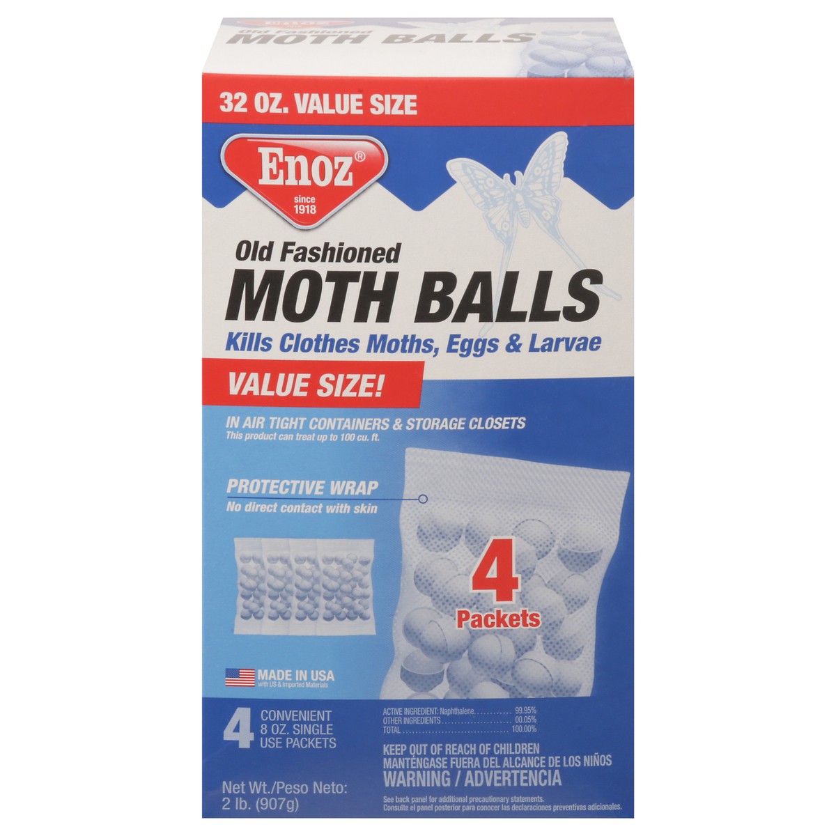 slide 1 of 9, Enoz Old Fashioned Moth Balls Value Size 4 - 8 oz Packets, 4 ct