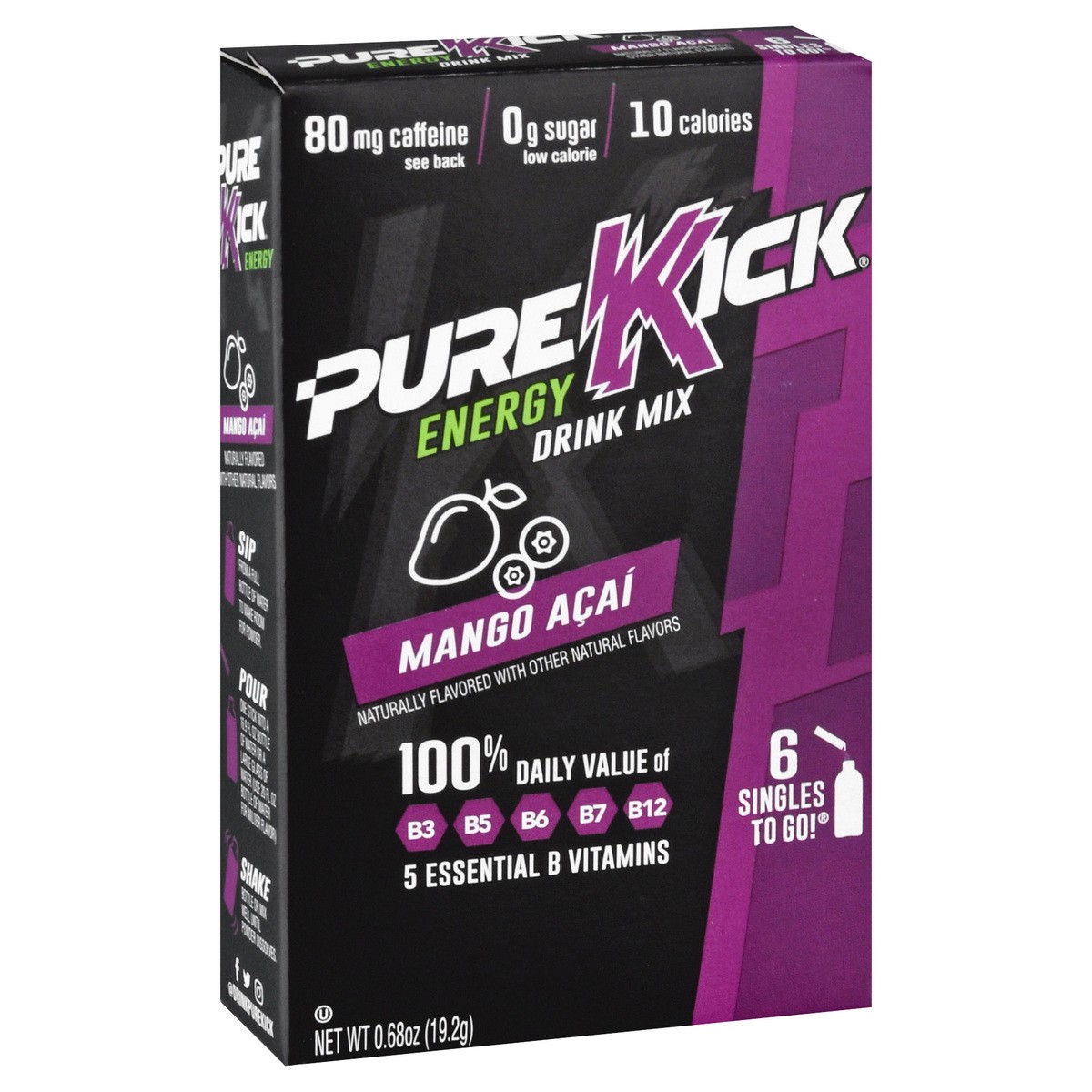 slide 8 of 10, Pure Kick 6 Pack Energy Mango Acai Drink Mix 6 ea, 6 ct