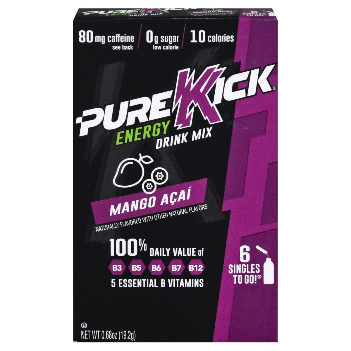 slide 1 of 10, Pure Kick 6 Pack Energy Mango Acai Drink Mix 6 ea, 6 ct