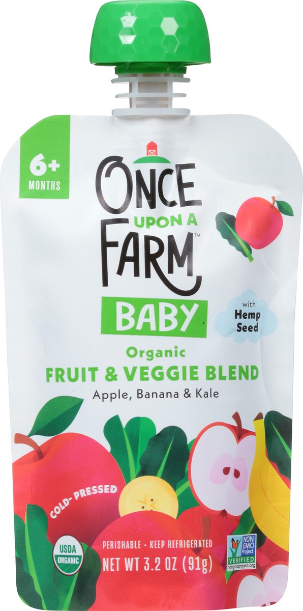 slide 1 of 9, Once Upon a Farm Organic Green Kale & Apples 6+ Month Baby Food Pouch, 3.2 oz