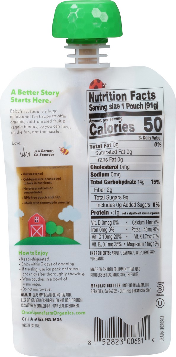 slide 4 of 9, Once Upon a Farm Organic Green Kale & Apples 6+ Month Baby Food Pouch, 3.2 oz