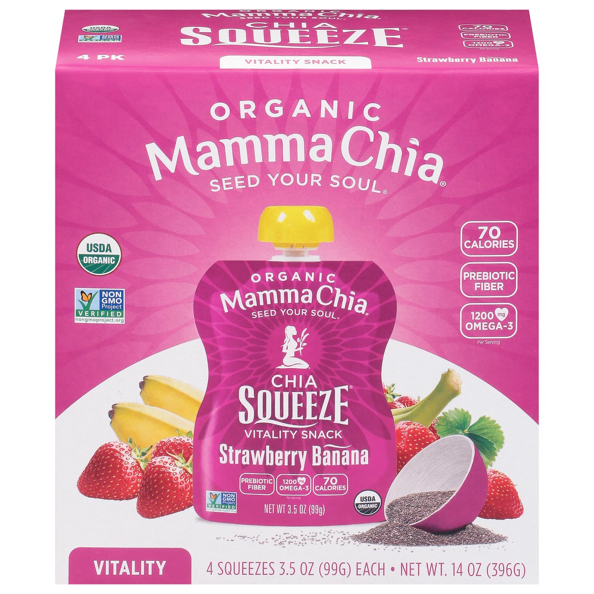 slide 1 of 9, Mamma Chia Strawberry Banana Chia Squeeze Vitality Snack, 