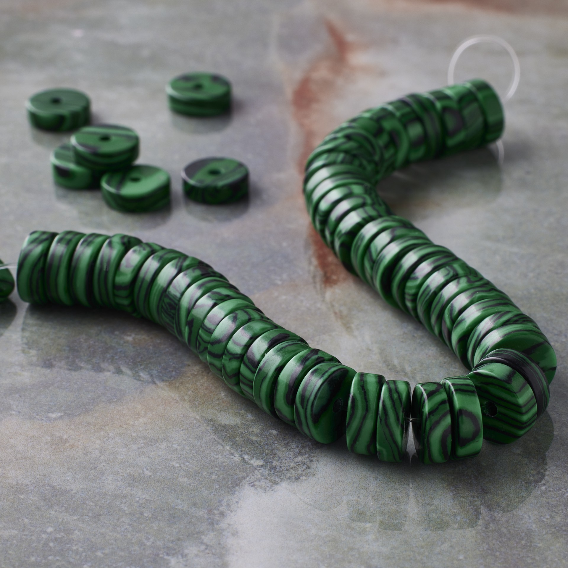 slide 3 of 3, Green Reconstituted Stone Heishi Beads By Bead Landing, 9.8 mm