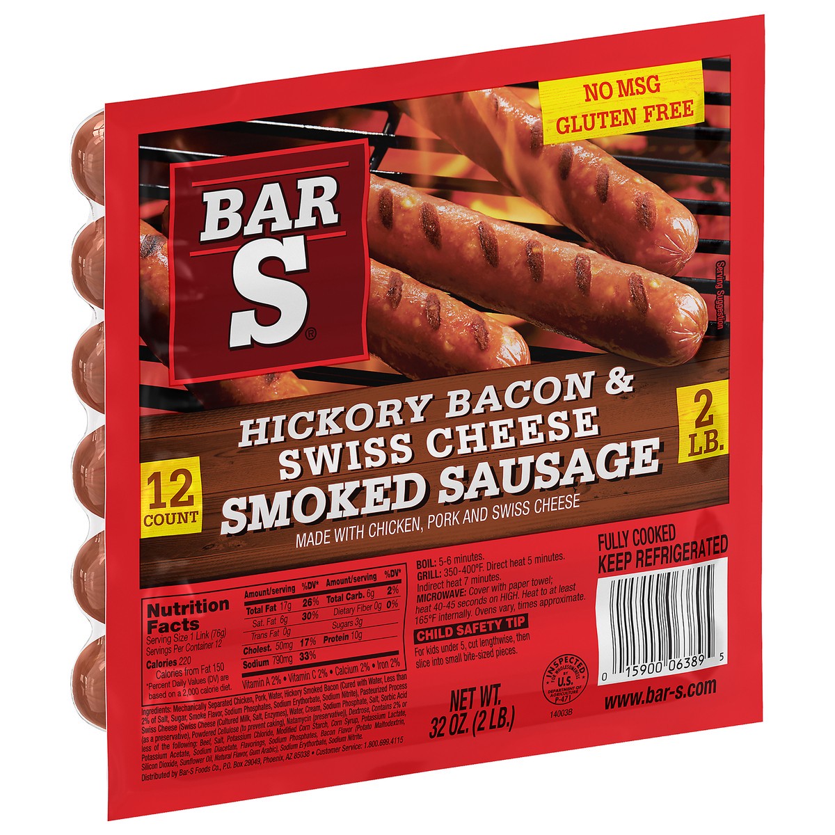 slide 3 of 11, Bar-S Hickory Bacon & Swiss Cheese Smoked Sausage 12 ct Pack, 32 oz