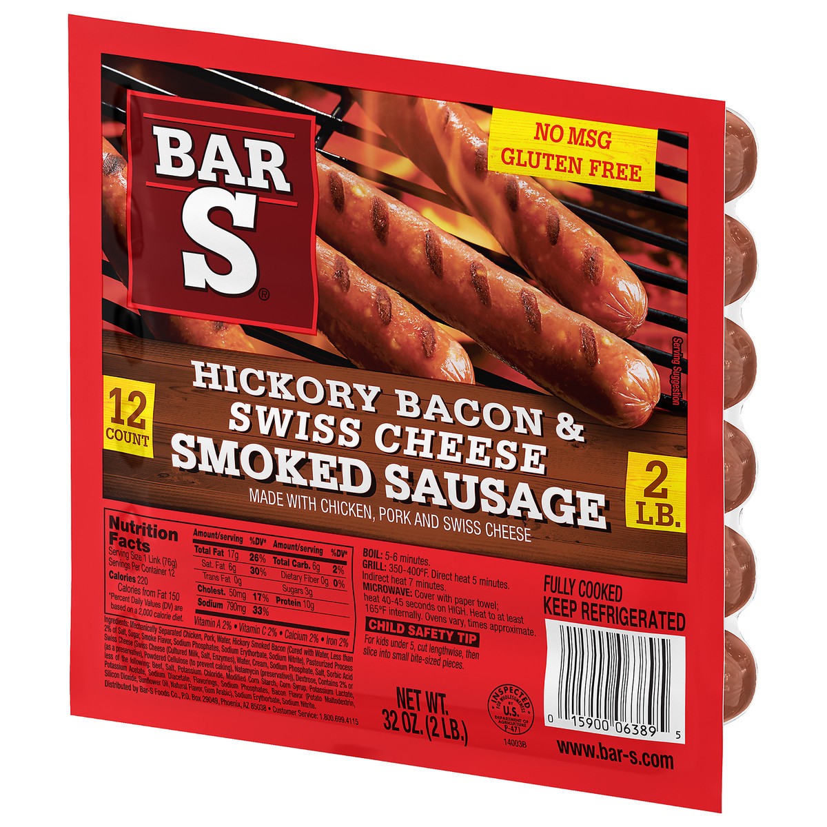 slide 4 of 11, Bar-S Hickory Bacon & Swiss Cheese Smoked Sausage 12 ct Pack, 32 oz