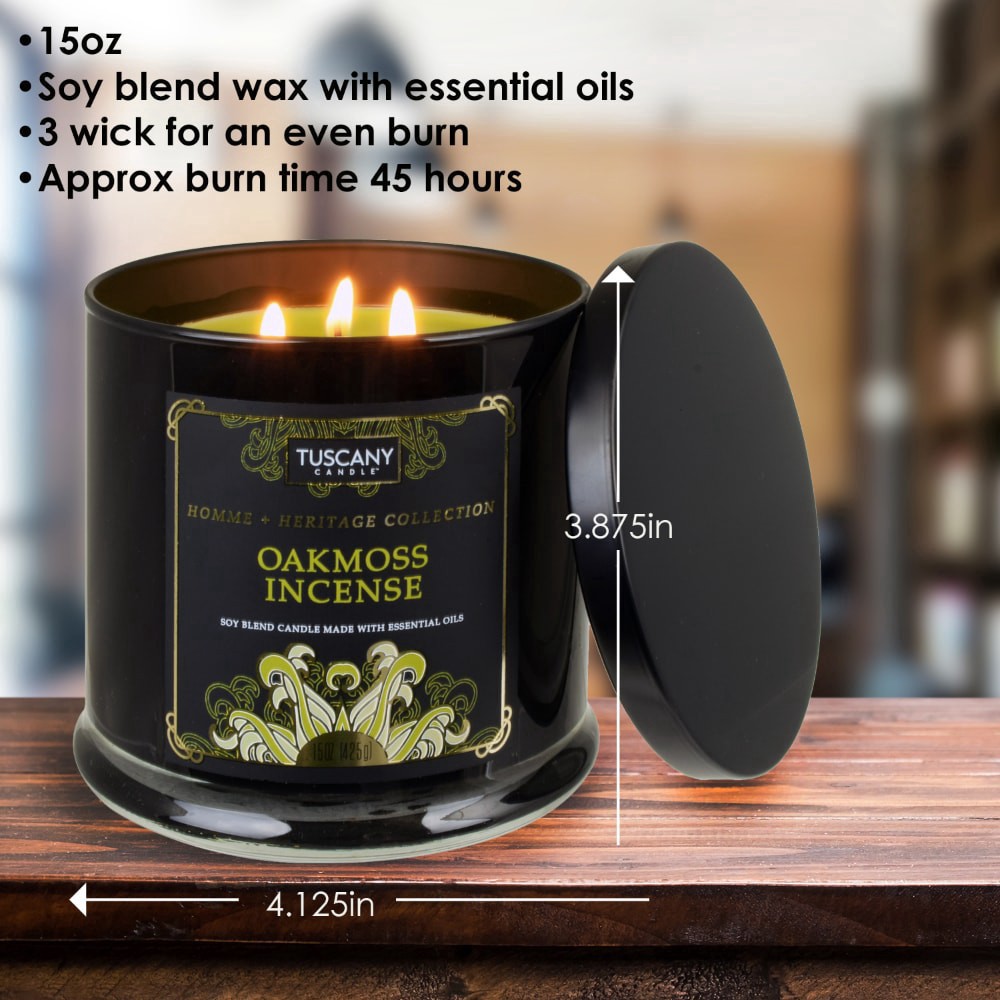 slide 2 of 3, Tuscany Candle Homme + Heritage Collection Soy Candle, Oakmoss Incense, 15 oz