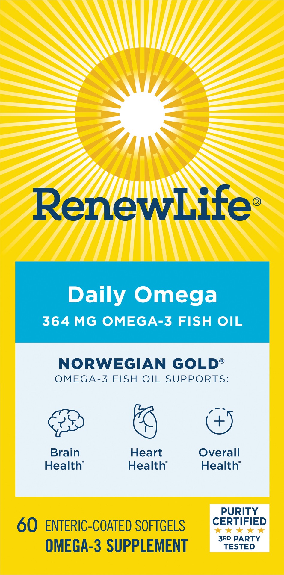 slide 1 of 5, Renew Life Norwegian Gold Daily Omega Fish Oil Supplement, 60 Softgels, 364 Mg, 60 ct