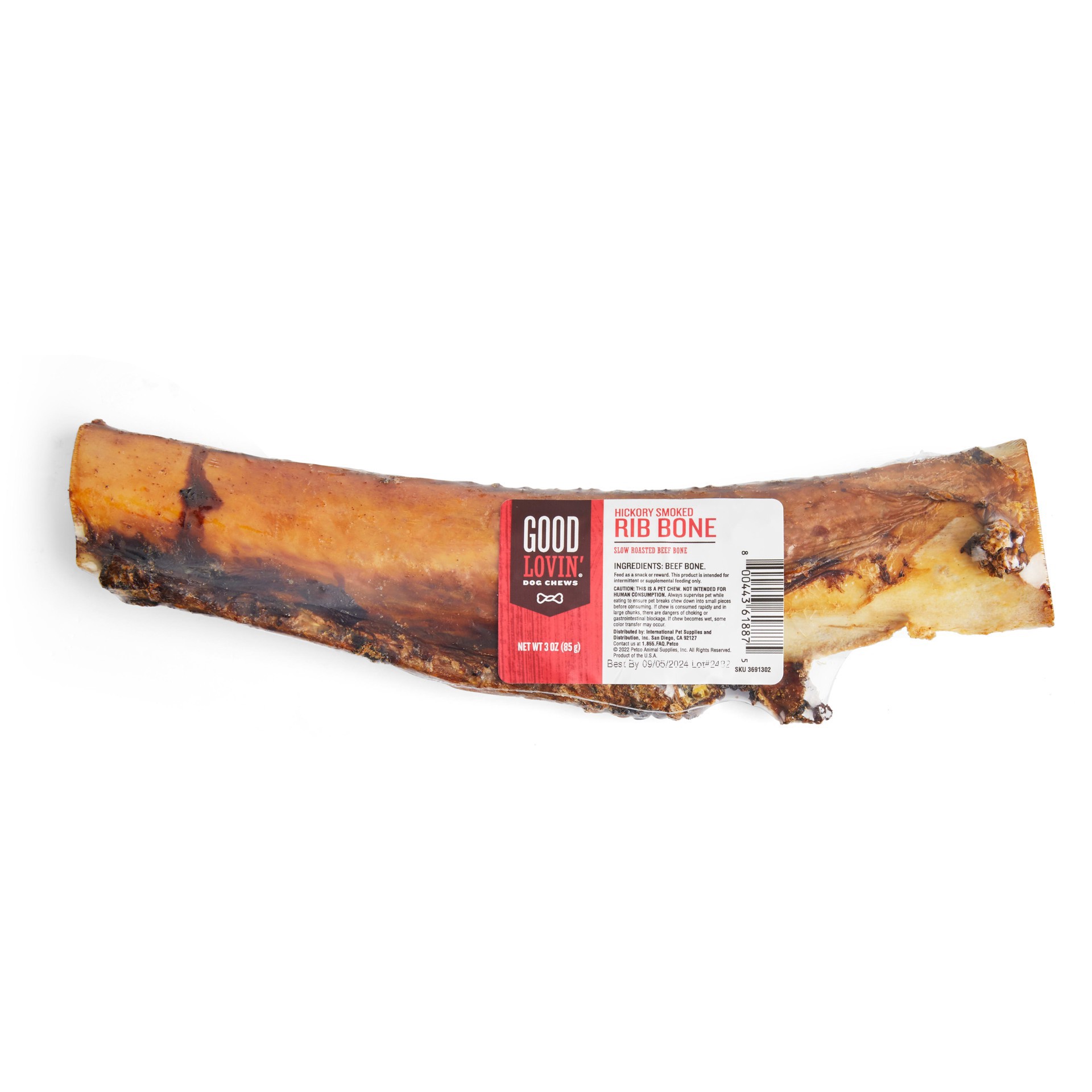 slide 1 of 1, Good Lovin' Hickory Smoked Rib Bone Dog Chew, 3 oz., 1 ct
