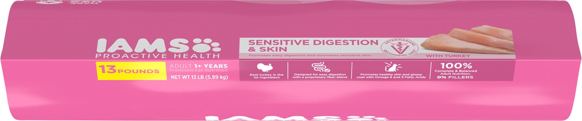 slide 2 of 8, IAMS PROACTIVE HEALTH Adult Sensitive Digestion & Skin, Dry Cat Food with Turkey Cat Kibble, 13 lb. Bag, 13 lb