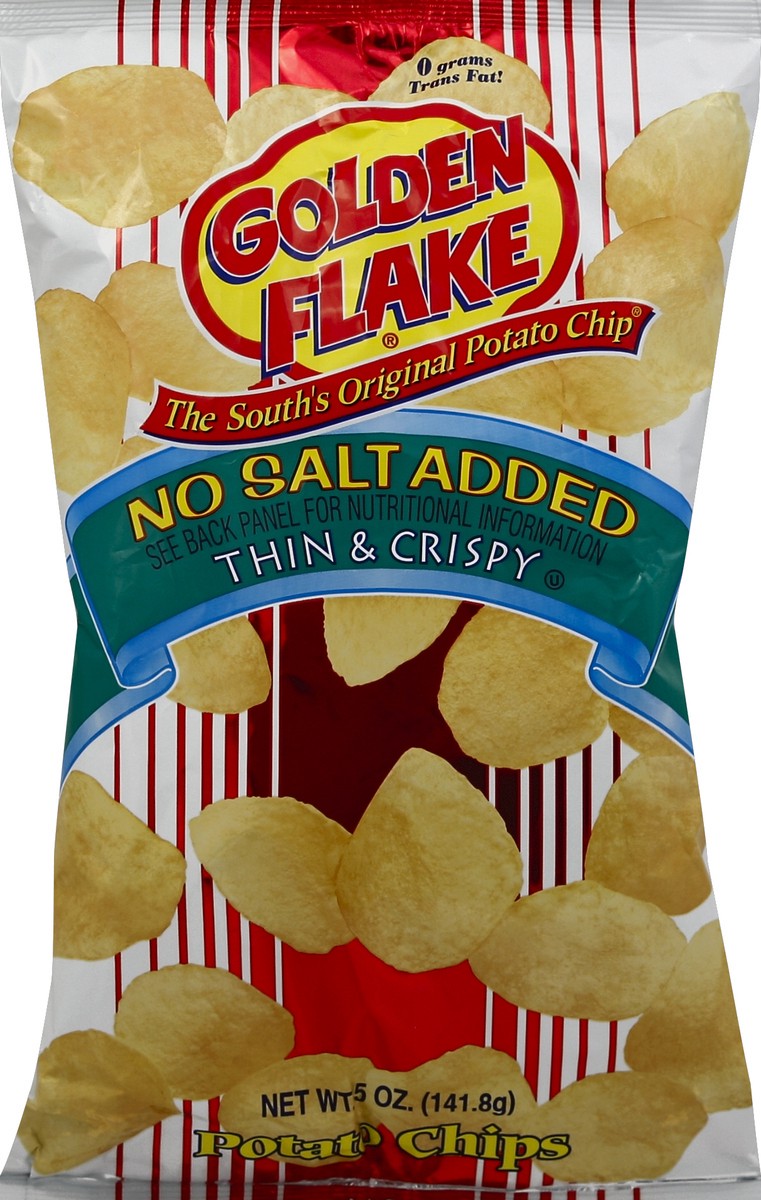 slide 5 of 6, Golden Flake No Salt Added Thin & Crispy Potato Chips, 5 oz