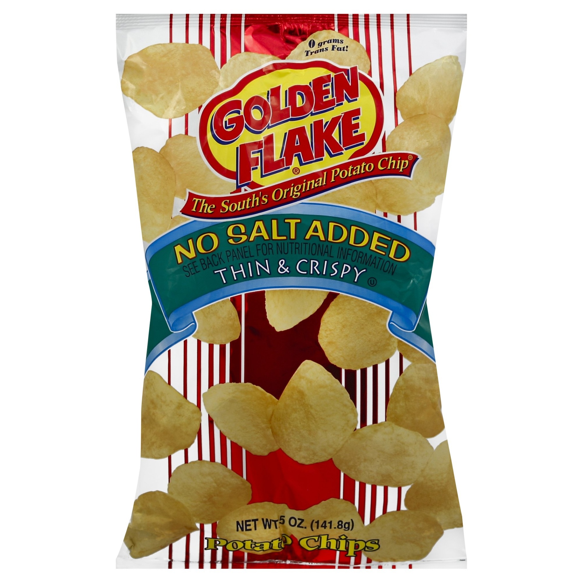 slide 1 of 6, Golden Flake No Salt Added Thin & Crispy Potato Chips, 5 oz