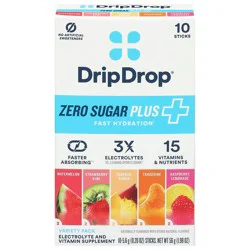 DripDrop Zero Sugar Plus Assorted Electrolyte and Vitamin Supplement Variety Pack - 10 - 0.20 oz Sticks