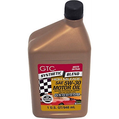 slide 1 of 1, GTC Synthetic Blend High Mileage SAE 5W-30 Motor Oil, 1 qt