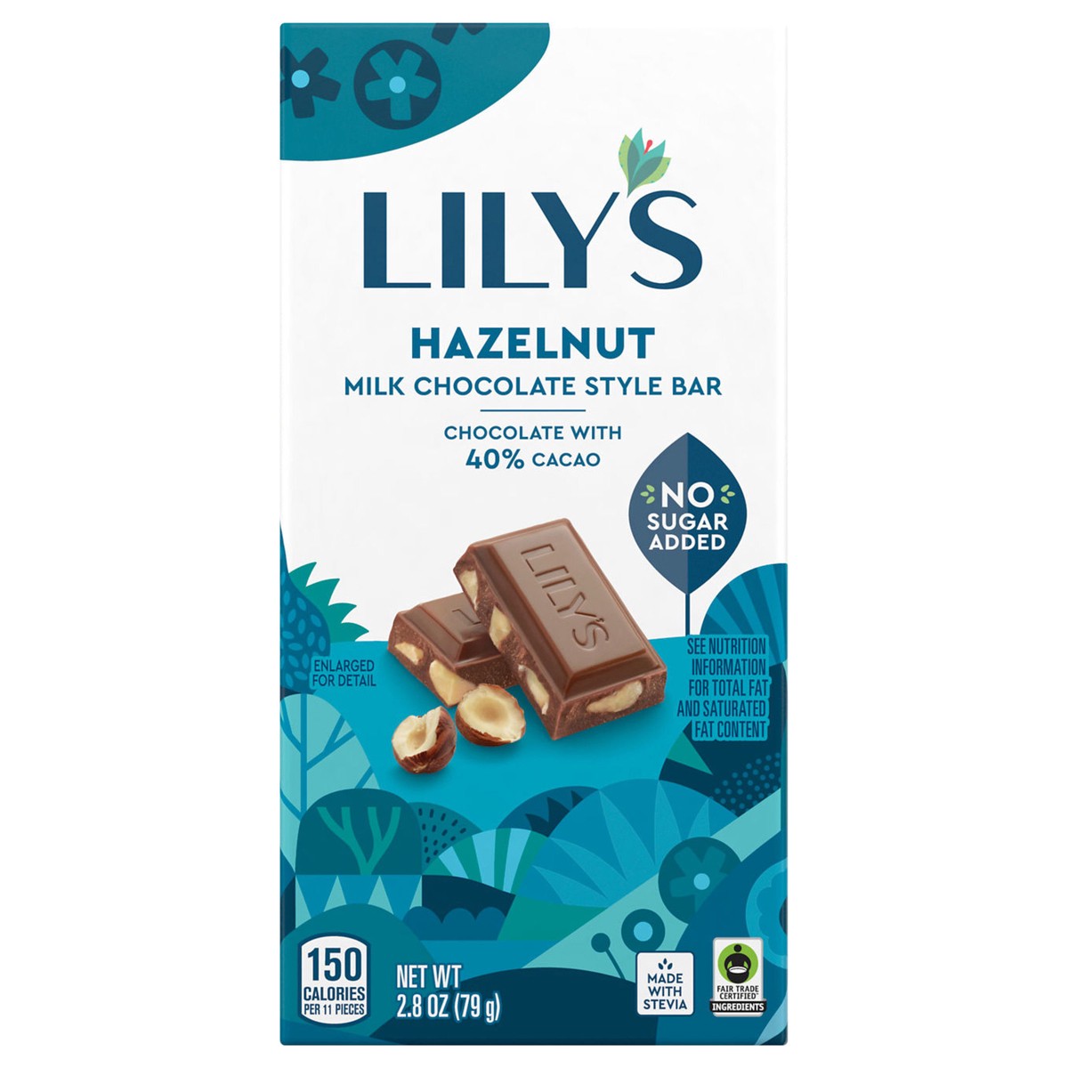 slide 1 of 9, LILY'S Hazelnut Milk Chocolate Style No Sugar Added, Sweets Bar, 2.8 oz, 2.8 oz