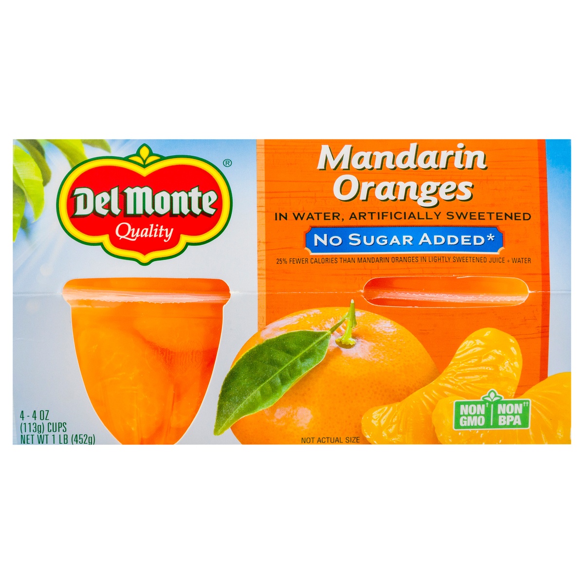 slide 1 of 4, Del Monte No Sugar Added Mandarin Oranges In Naturally Sweetened Water Fruit Cups, 4 ct
