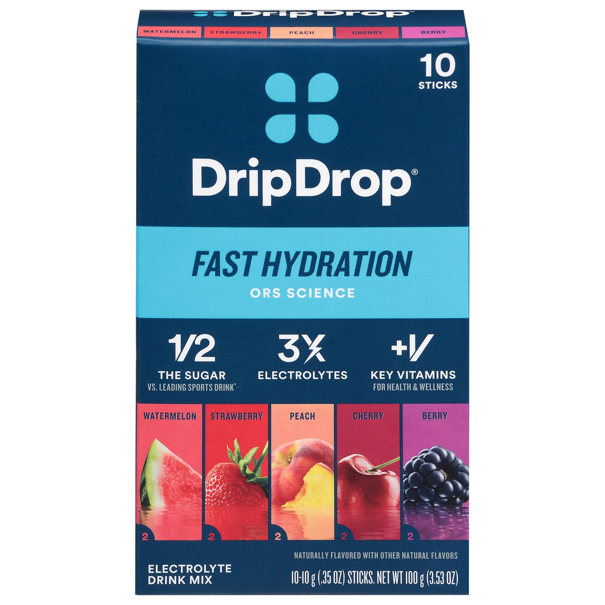 slide 1 of 13, DripDrop Fast Hydration Assorted Electrolyte Drink Mix - 10 x 0.35 oz Sticks, 10 ct