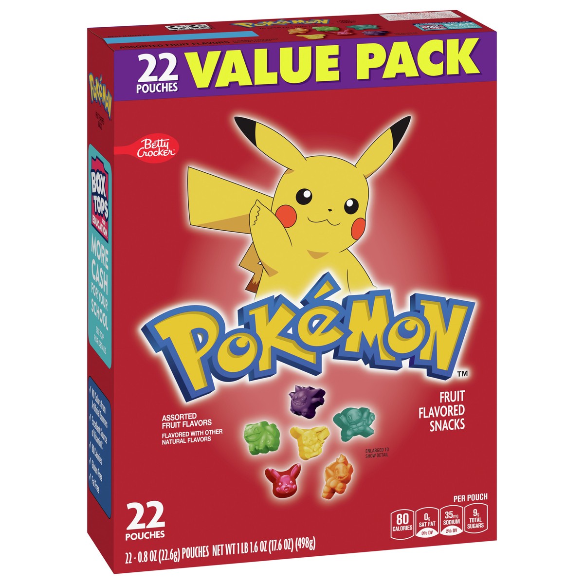 slide 8 of 9, Betty Crocker Pokemon Fruit Flavored Snacks, Treat Pouches, Gluten Free Snack, Value Pack, 22 Ct, 17.6 oz, 22 ct
