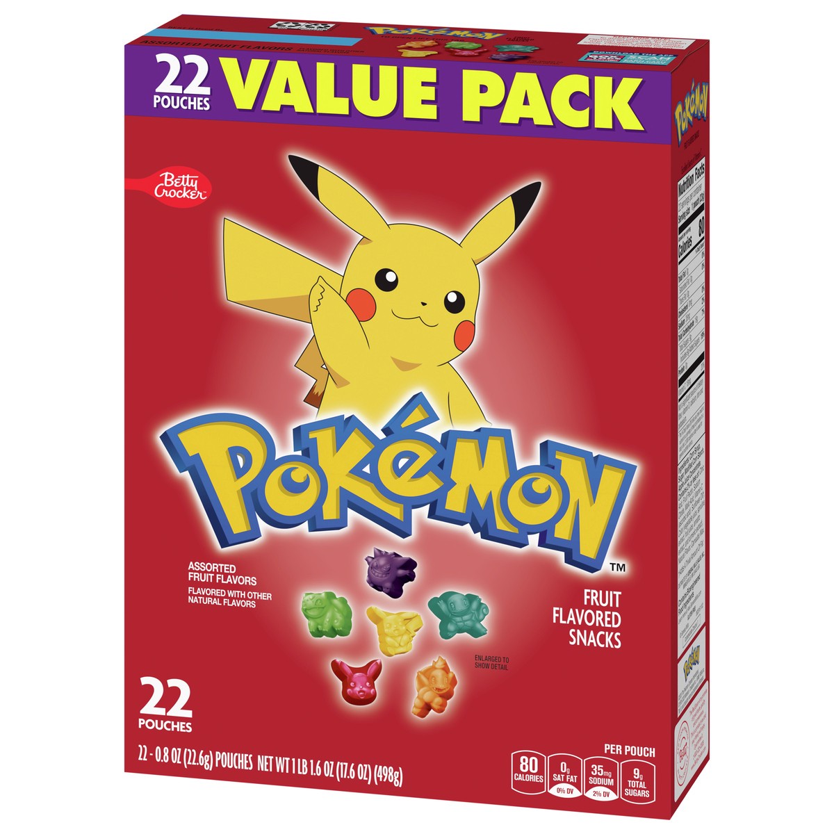 slide 2 of 9, Betty Crocker Pokemon Fruit Flavored Snacks, Treat Pouches, Gluten Free Snack, Value Pack, 22 Ct, 17.6 oz, 22 ct