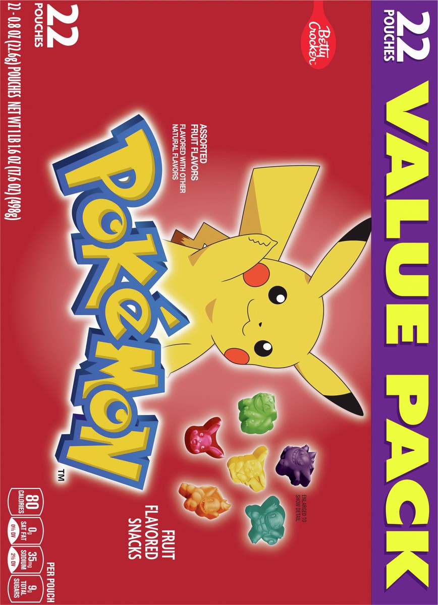 slide 5 of 9, Betty Crocker Pokemon Fruit Flavored Snacks, Treat Pouches, Gluten Free Snack, Value Pack, 22 Ct, 17.6 oz, 22 ct