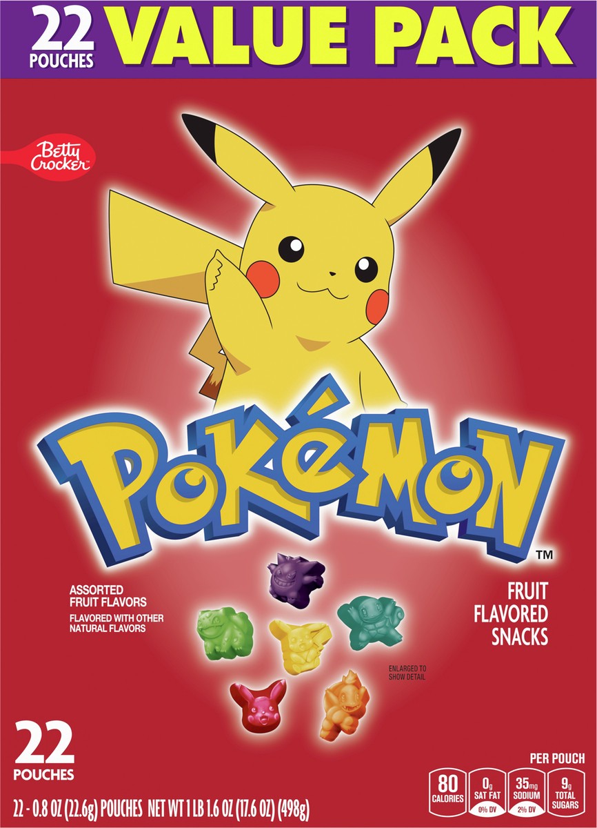 slide 4 of 9, Betty Crocker Pokemon Fruit Flavored Snacks, Treat Pouches, Gluten Free Snack, Value Pack, 22 Ct, 17.6 oz, 22 ct