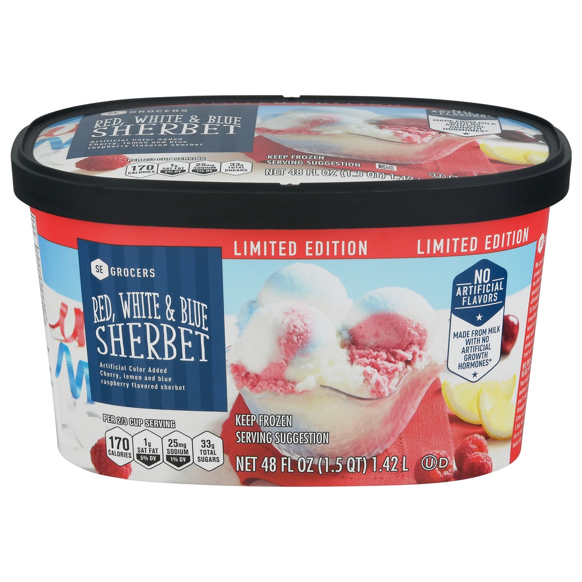 slide 3 of 4, SE Grocers Red White Blue Sherbet, 48 oz