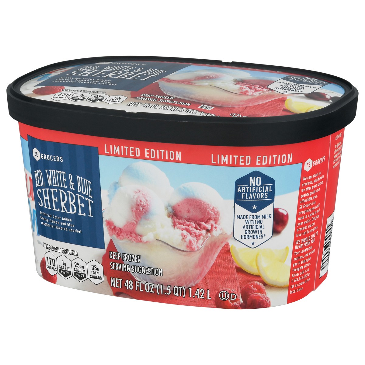 slide 4 of 4, SE Grocers Red White Blue Sherbet, 48 oz