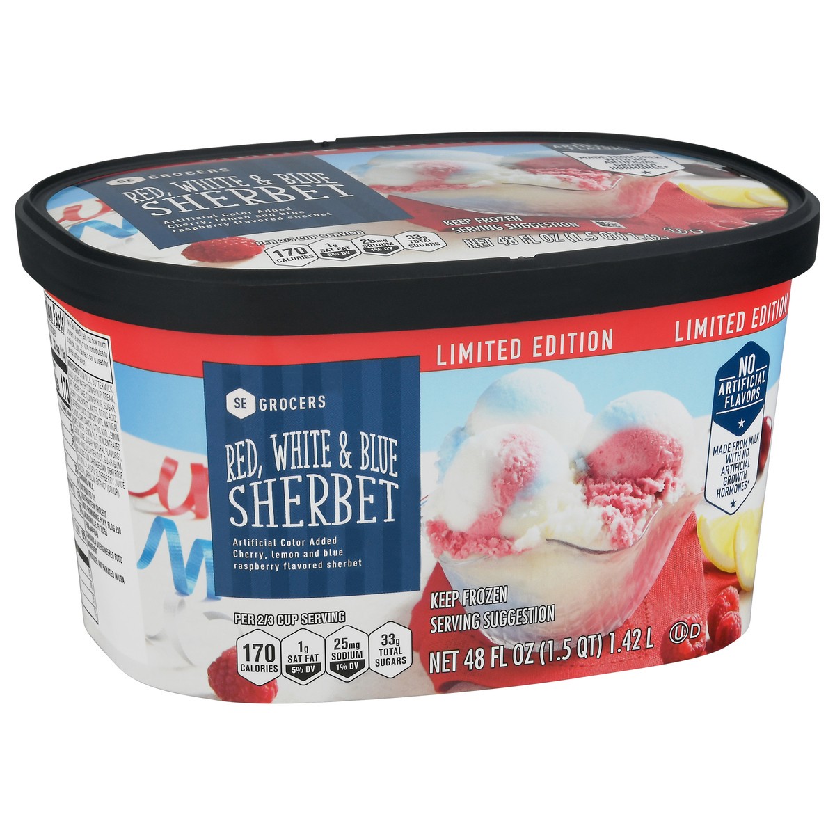 slide 2 of 4, SE Grocers Red White Blue Sherbet, 48 oz
