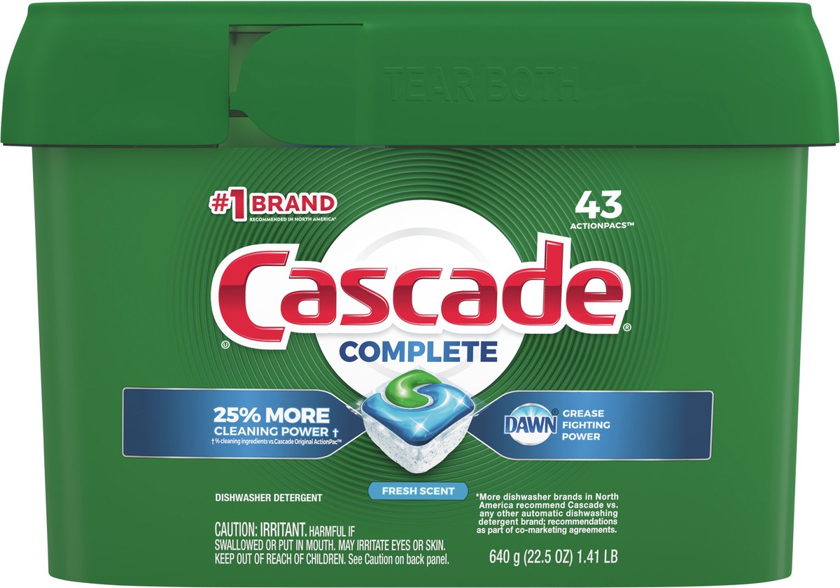 slide 3 of 3, Cascade Complete Actionpac Dishwasher Detergent Pods Fresh Scent, 43 ct