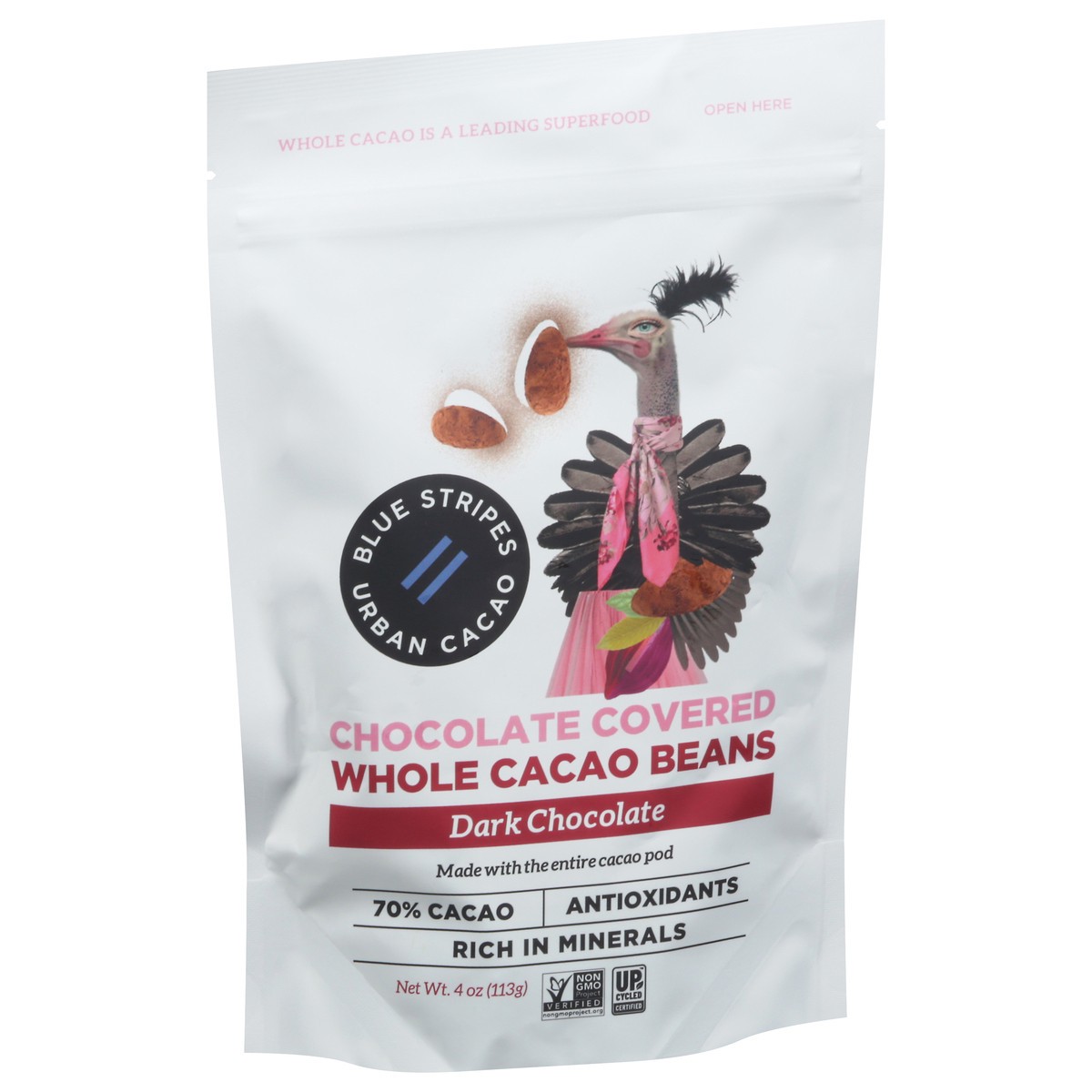 slide 3 of 11, Blue Stripes Dark Chocolate Whole Cacao Beans 4 oz, 4 oz