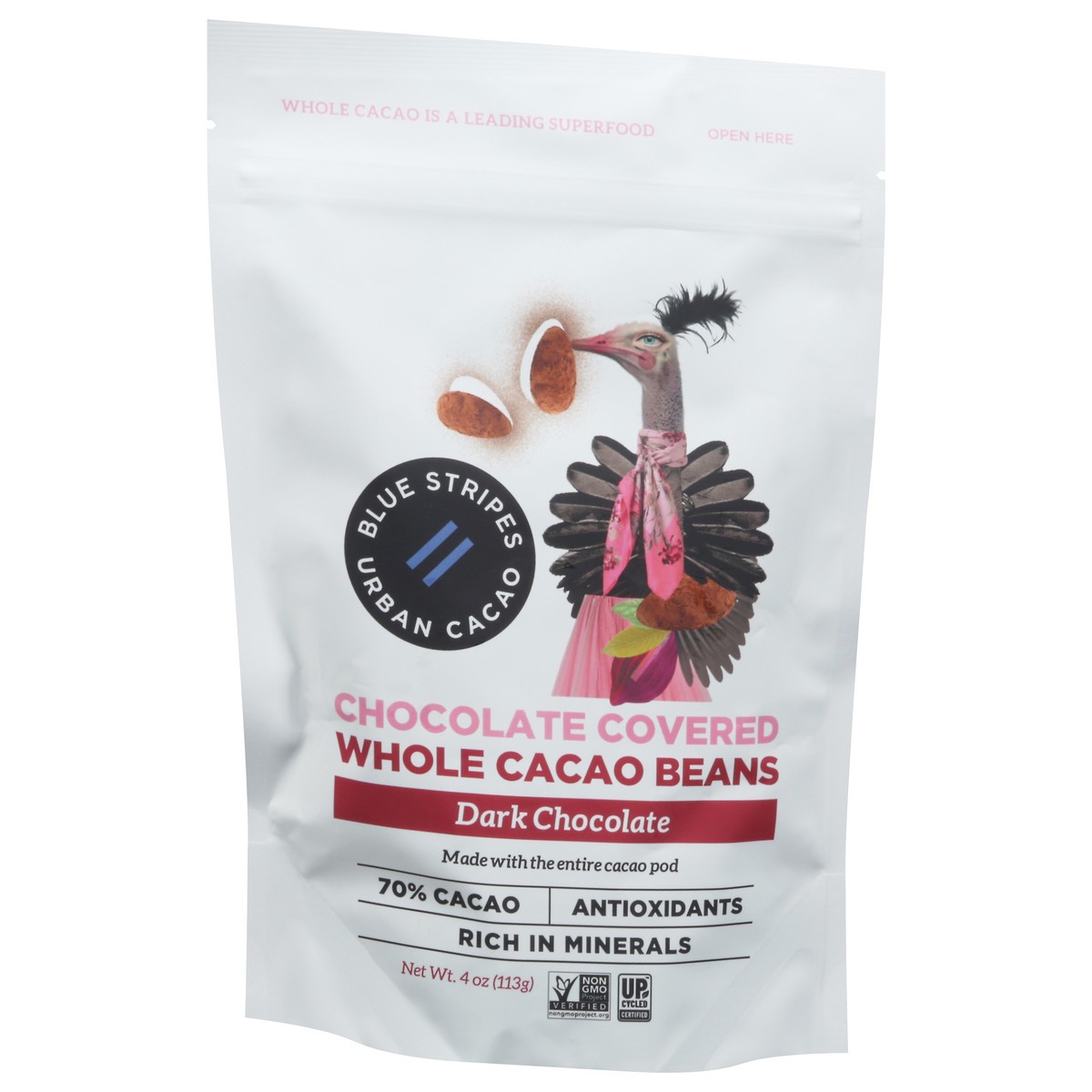 slide 6 of 11, Blue Stripes Dark Chocolate Whole Cacao Beans 4 oz, 4 oz
