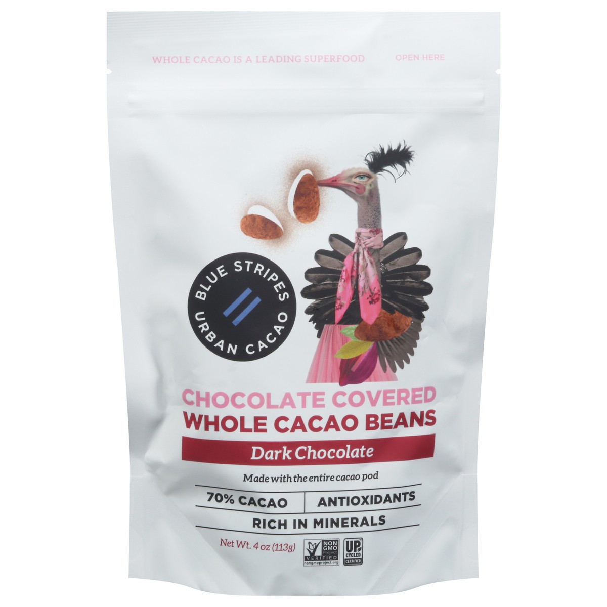 slide 9 of 11, Blue Stripes Dark Chocolate Whole Cacao Beans 4 oz, 4 oz