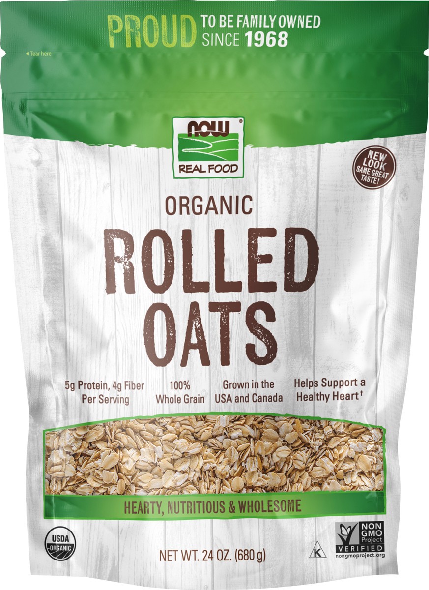 slide 5 of 8, NOW Real Food Rolled Oats, Organic - 24 oz., 24 oz