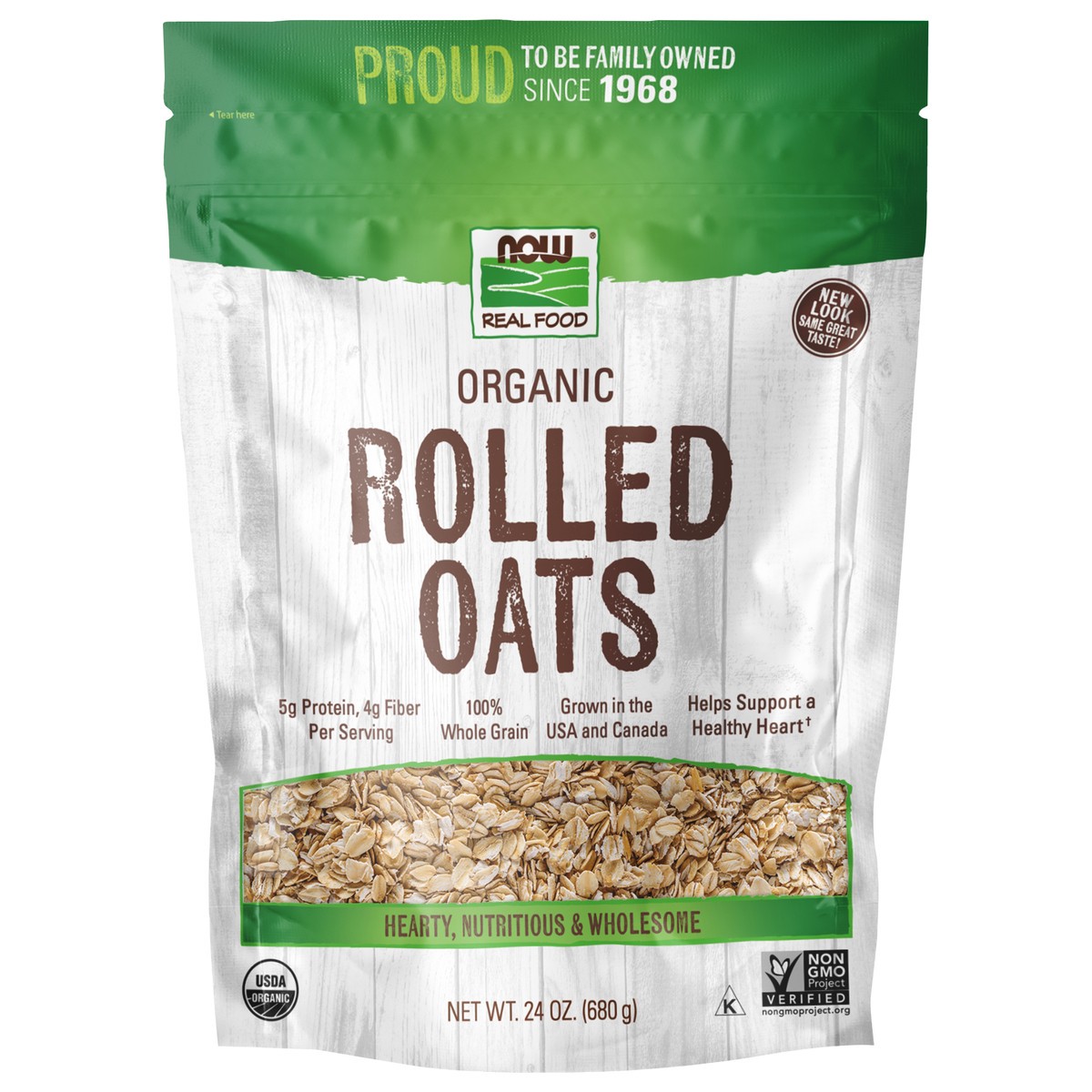 slide 4 of 8, NOW Real Food Rolled Oats, Organic - 24 oz., 24 oz