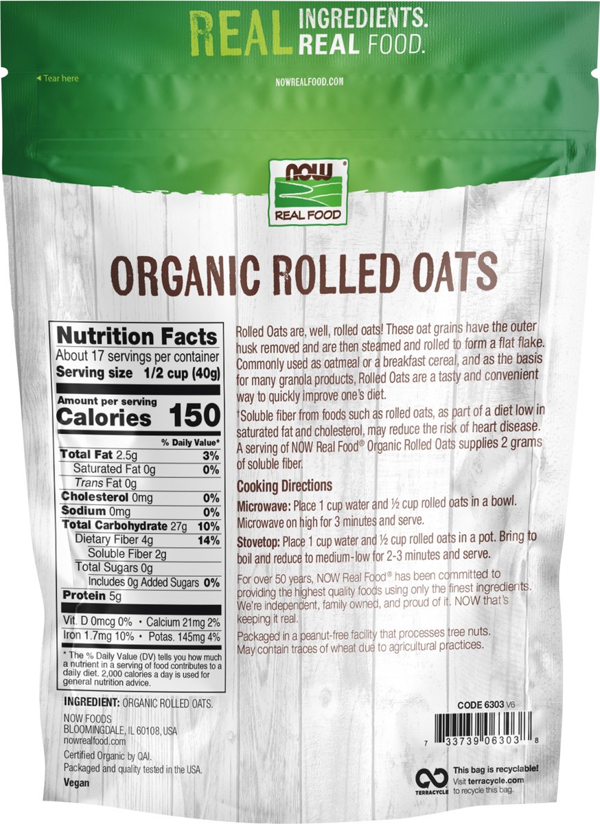 slide 6 of 8, NOW Real Food Rolled Oats, Organic - 24 oz., 24 oz