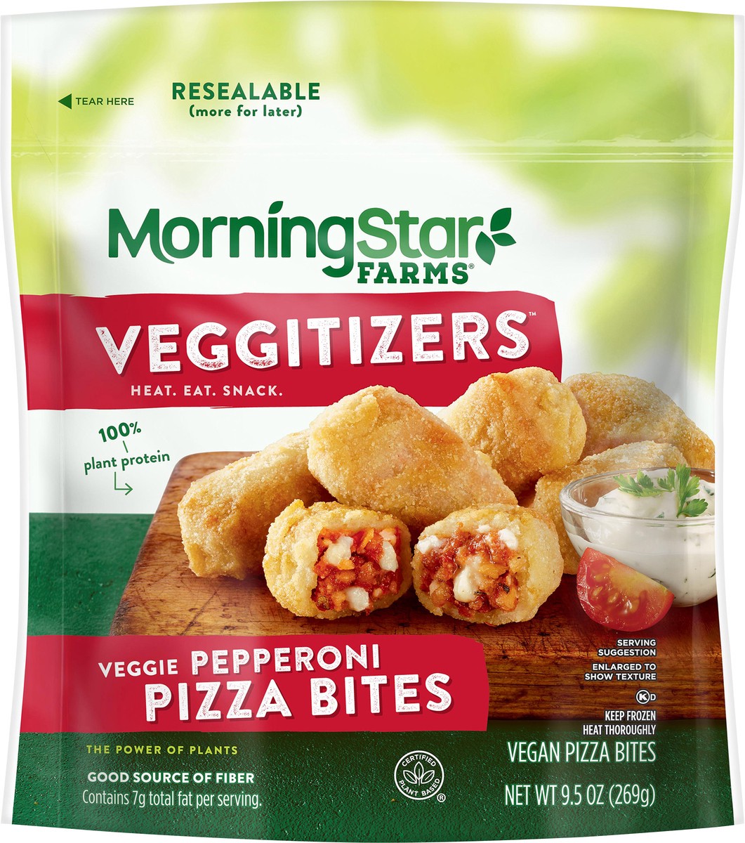 slide 3 of 8, MorningStar Farms Veggitizers Pizza Bites, Meatless Pepperoni, 9.5 oz, Frozen, 9.5 oz