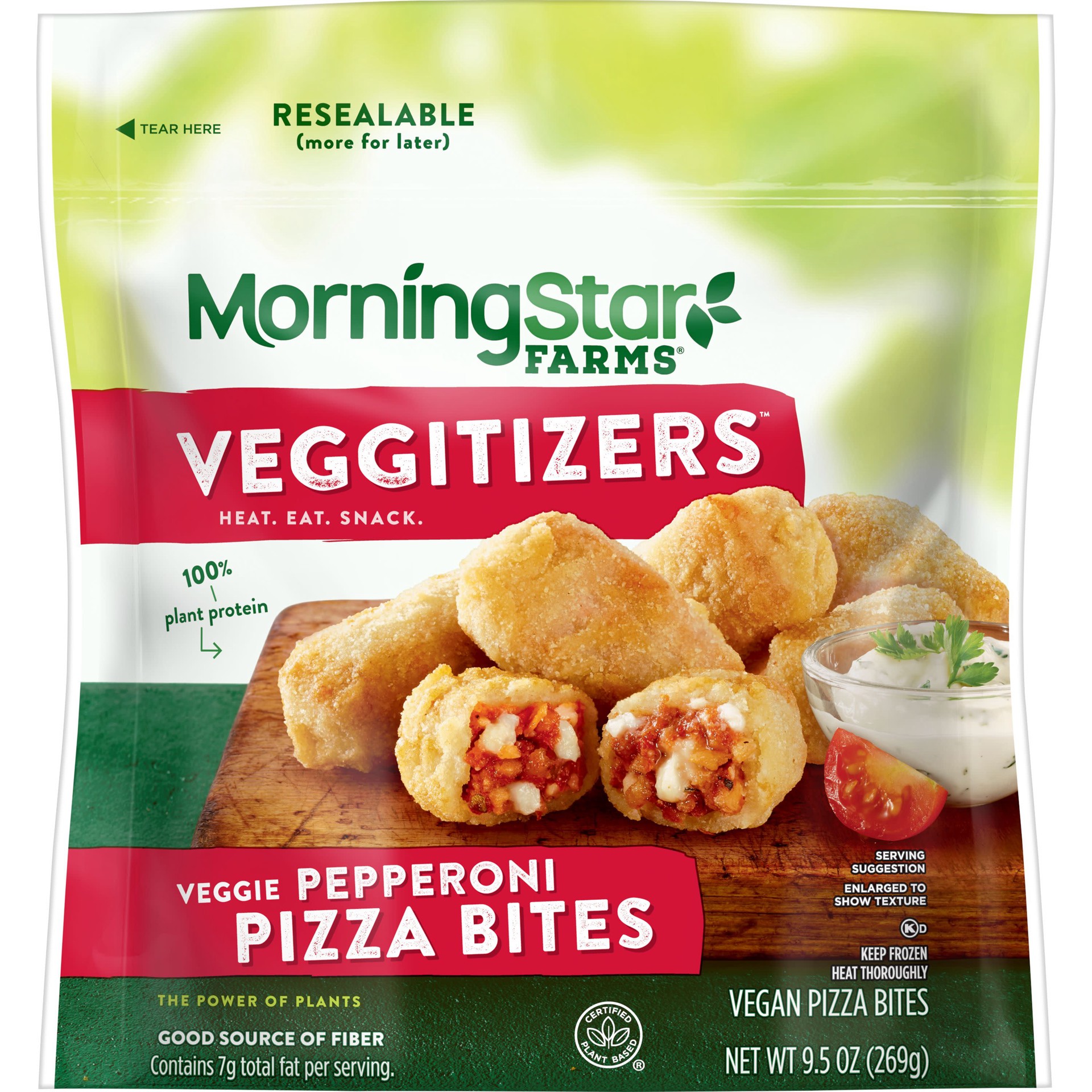 slide 1 of 8, MorningStar Farms Veggitizers Pizza Bites, Meatless Pepperoni, 9.5 oz, Frozen, 9.5 oz