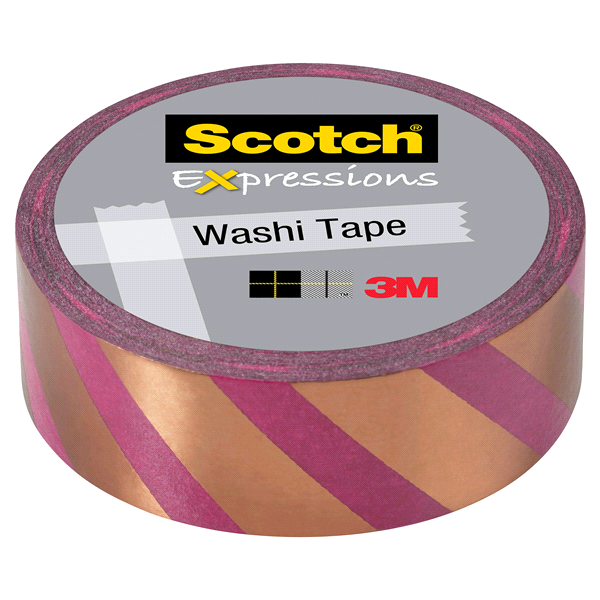 slide 1 of 1, Scotch Expressions Washi Tape, 0.59 in. x 275 in., Copper Pink Stripe, 1 ct