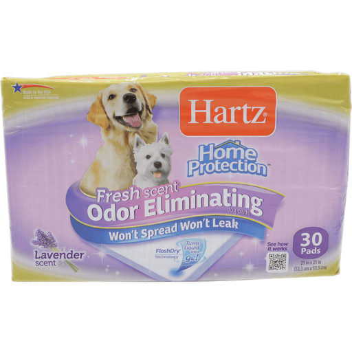 slide 1 of 1, Hartz Home Protection Fresh Lavender Scent Odor Eliminating Dog Pads, 30 ct