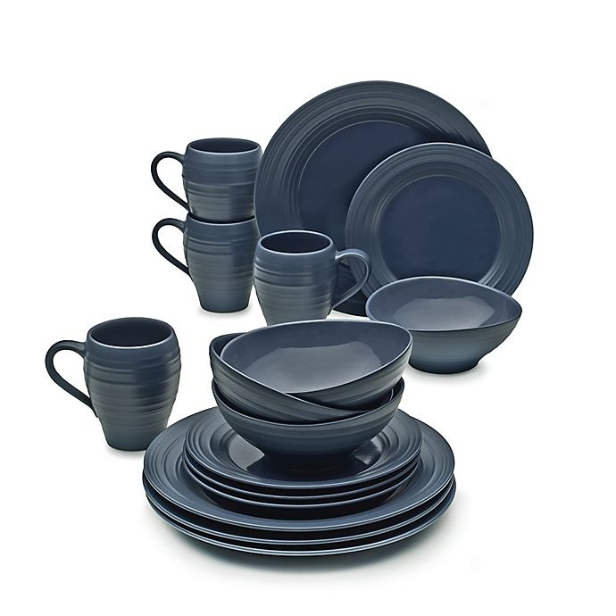 slide 1 of 1, Mikasa Swirl Dinnerware Set - Blue, 16 ct