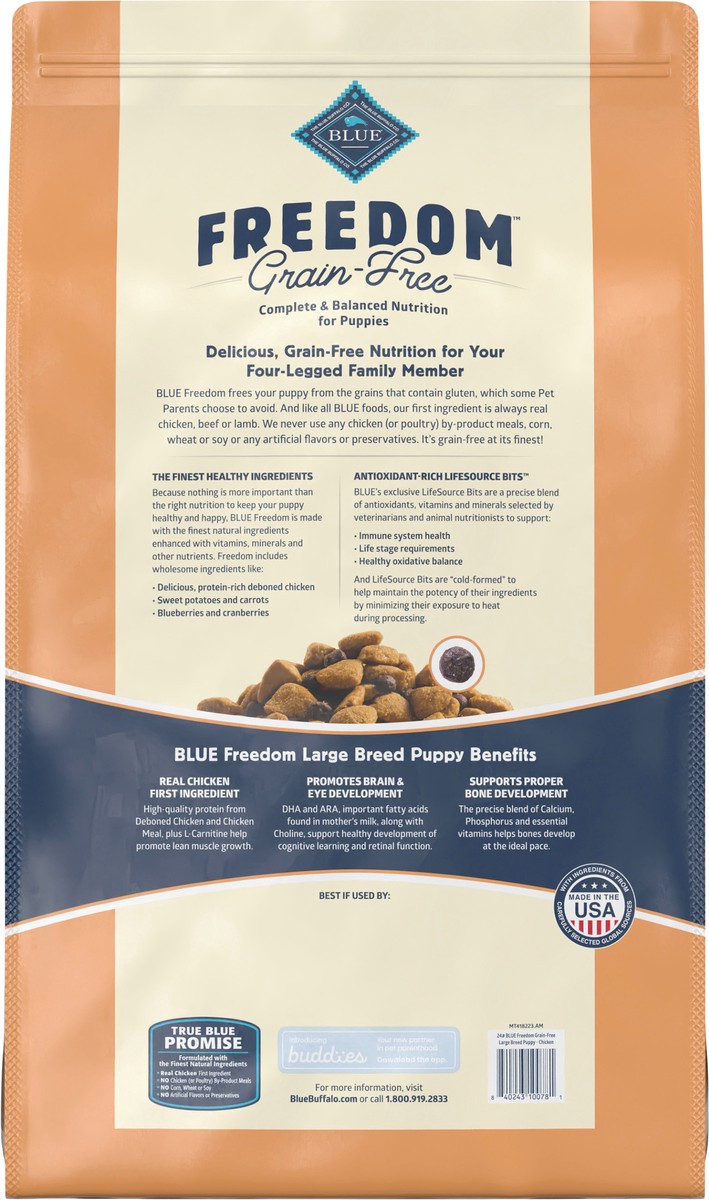slide 2 of 12, Blue Buffalo Freedom Grain Free Natural Puppy Large Breed Dry Dog Food, Chicken 24-lb, 24 lb
