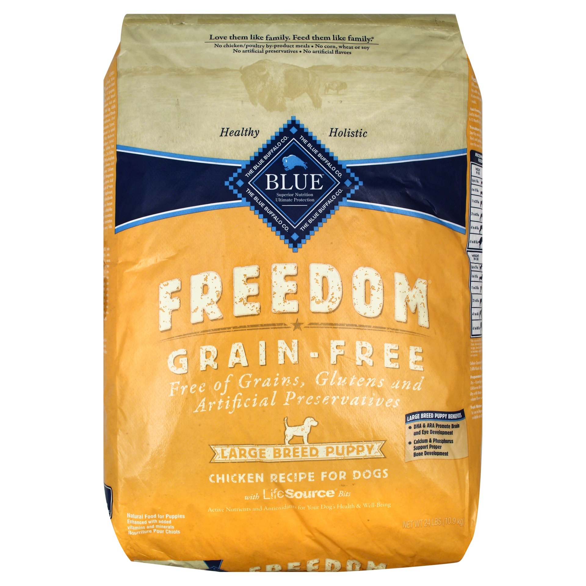 slide 1 of 1, Blue Buffalo Blue Freedom Grain Free Chicken Recipe Large Breed Puppy Food, 24 lb
