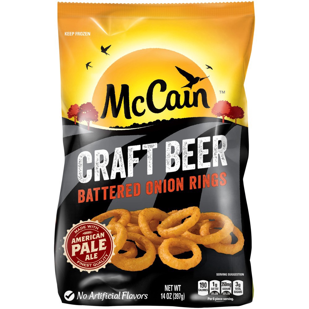 slide 1 of 4, McCain Craft Beer Battered Onion Rings, 14 OZ (Frozen Onion Rings), 14 oz